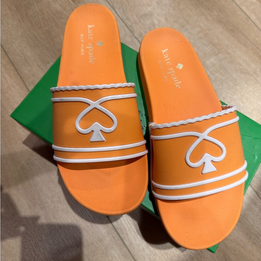 Kate Spade Orange Slides with White Trim